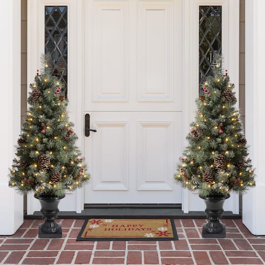 4ft. Pre-Lit Artificial Christmas Tree Set, Warm White LED Lights